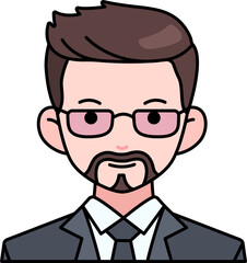Business man boy avatar User person people beard glasses Colored Outline Style