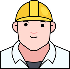 Engineering man boy avatar User person labor safety helmet Colored Outline Style