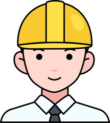 Engineering man labor avatar User person necktie safety helmet Colored Outline Style