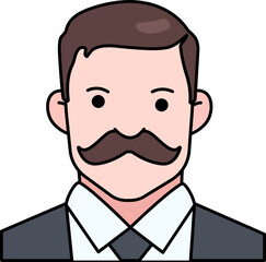 Gentleman Business big man boy avatar User person mustache Colored Outline Style
