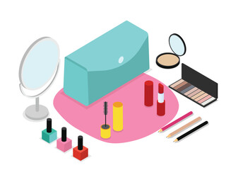 Cosmetic or makeup set isometric design