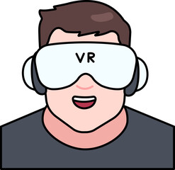 VR Technology Student User Big man avatar person social Colored Outline Style