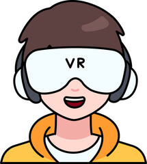 VR Technology Student User man boy avatar person social Colored Outline Style