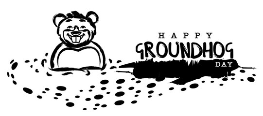 A vector illustration of happy Groundhog Day in black color on an isolated white background