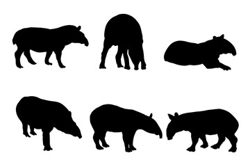 Set of silhouettes of tapirs vector design