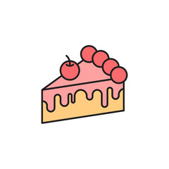 Piece of cake with cherry filled color icon. linear style sign for mobile concept and web design.