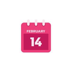 February 14 calendar color icon, vector sign, Valentines day calendar linear colorful pictogram isolated on white.