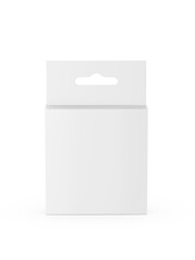 Blank hanging white blank cardboard packaging box with hang tab retail box for mock up design and design presentation. 3d render illustration.