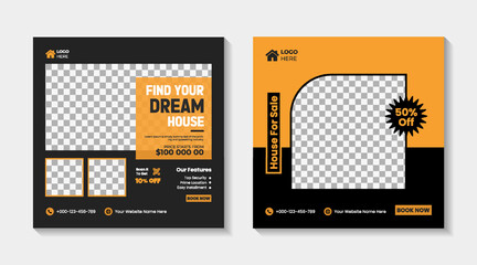 Real estate social media template banner real estate and house sale promotion design.