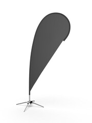 Blank white teardrop bow flag outdoor advertising shield beach flag banner or vertical wind banner mock up template isolated on white background.