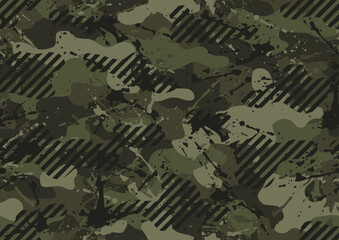 Grunge camouflage texture seamless pattern. Abstract modern endless military camo background for fabric and fashion textile print. Vector illustration.