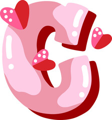 Candy pink glossy font design. Pastel pink and paper heart decor letters ABC. Sweets for girls. Letter C