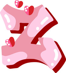 Candy pink glossy font design. Pastel pink and paper heart decor letters ABC. Sweets for girls. Letter Z