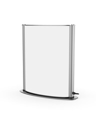 Blank Curved totem poster light advertising display stand. 3d render illustration.