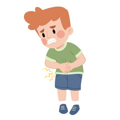 Illustration of a boy with a stomach ache