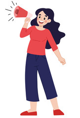 Illustration of young woman shouting with megaphone