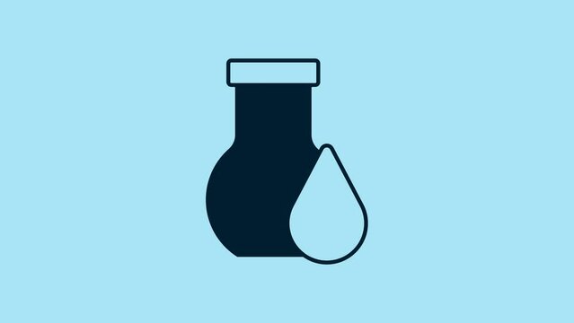 Blue Oil petrol test tube icon isolated on blue background. 4K Video motion graphic animation