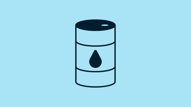 Blue Barrel oil icon isolated on blue background. 4K Video motion graphic animation