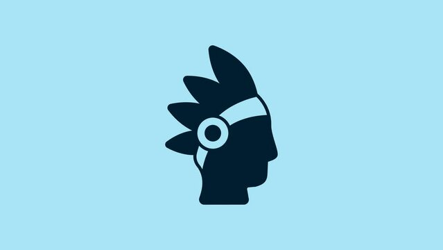 Blue Native American Indian icon isolated on blue background. 4K Video motion graphic animation