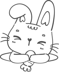 cute happy smile bunny rabbit kawaii animal in hole with carrot cartoon doodle outline