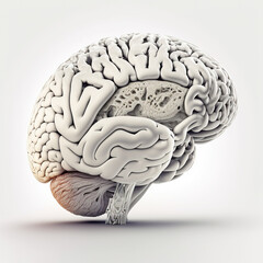 Anatomical illustration of the human brain on white background., Generative AI