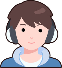 Student man boy avatar User person people Headphone hoodie Flat Sticker Black Style