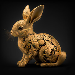golden easter rabbit, chinese new year 2023, generative AI  - obrazy, fototapety, plakaty