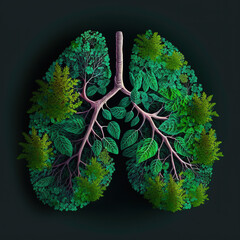 Abstract concept of healthy lungs. Fresh green lungs full of leaves. Clean lungs without lung pollution. Generative AI - obrazy, fototapety, plakaty