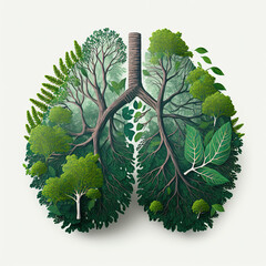 Fototapeta Abstract concept of healthy lungs. Fresh green lungs full of leaves. Clean lungs without lung pollution. Generative AI obraz