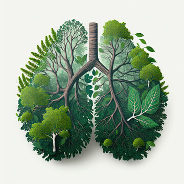 Abstract concept of healthy lungs. Fresh green lungs full of leaves. Clean lungs without lung pollution. Generative AI