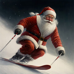 Santa Claus riding on ski, Generative AI
