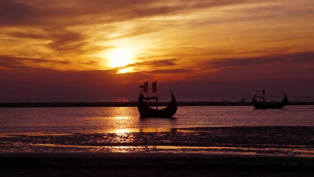 Sunset on the sea. A wonderful view of the sunset in the sea. Inani Beach, Cox's Bazar.