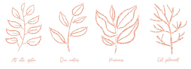 Rose gold outline doodle art leaves