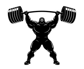 Massive Body Builder Silhouette Lifting Barbell