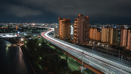 Highway in Osaka city Japan during night