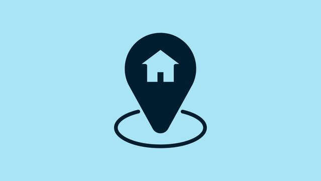Blue Map pointer with house icon isolated on blue background. Home location marker symbol. 4K Video motion graphic animation
