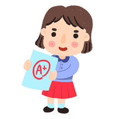 cute cartoon drawings The girl holds an a+ rating.