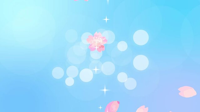 水彩の桜と青空イメージのキラキラ背景ループ