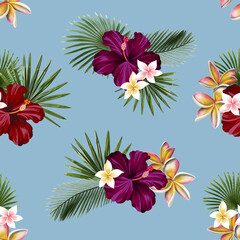 Hibiscus & Palms Tropical Pattern