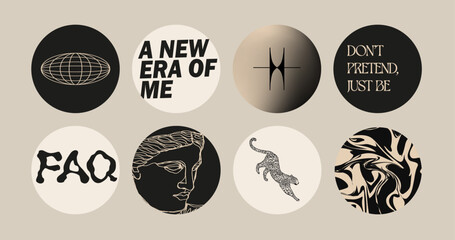 Set of vector icons for your business, scrapbooking, bullet journalling, instagram story buttons. Vector set design templates icons and emblems - social media story highlight.	