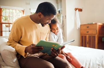 Storytelling, father reading to child for family love, help and language learning support in...