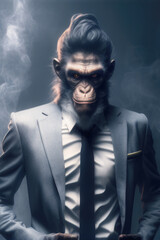 Homme d’affaire singe. Businessman animal en costume. Generative AI