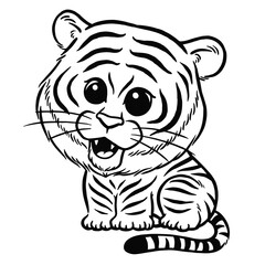 Vector illustration of Cartoon tiger - Coloring book