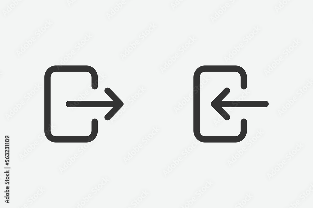 Poster login and logout vector icon. black enter and exit icon. log in, log out linear icon, vector illustr