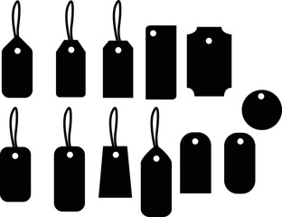 Blank black paper price tags. Discount tags shapes with rope