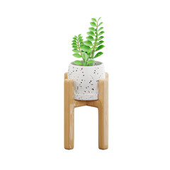 3D zamioculcas zamiifolia  in terrazzo pot. houseplants. 3D rendering