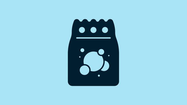 Blue Laundry detergent for automatic wash machine icon isolated on blue background. 4K Video motion graphic animation