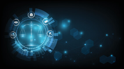 Concept of Internet law design.Cyber Law as digital legal services Labor law, Lawyer, on Dark Blue blurred background.