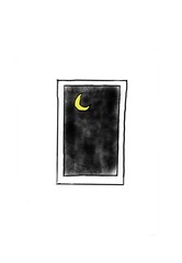 A window frame showing night time in sketch illustration