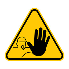 No unauthorized entry sign. Vector illustration of yellow triangle sign with screaming man with hand stopping. No access warning symbol. No entry. Do not touch.